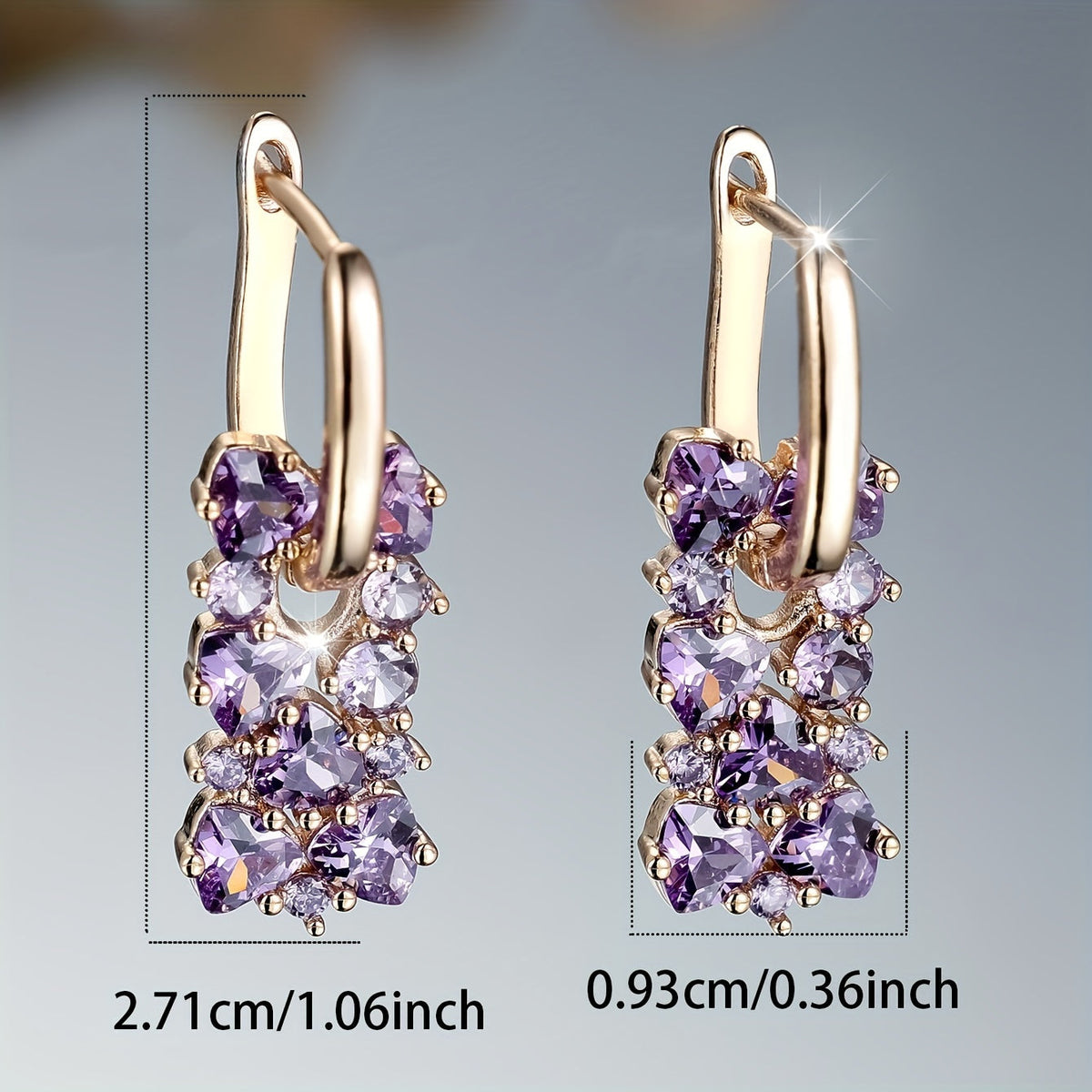 Elegante vergulde oorringen met paarse zirkonia
