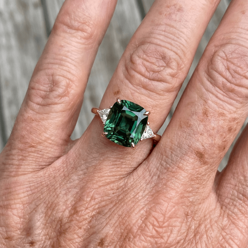 Vintage-geïnspireerde goudkleurige ring met groene edelsteen