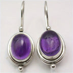 Vintage Boho Purple Gemstone Silver Plated Drop Earrings
