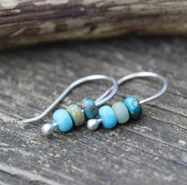 Minimalist Boho Style Turquoise Bead Hook Earrings