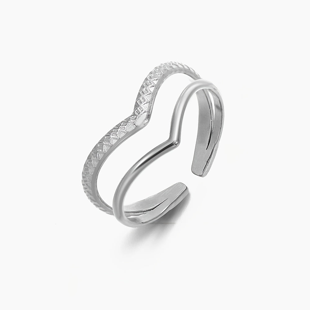 Dubbellaagse goudkleurige verstelbare V-vormige statement ring
