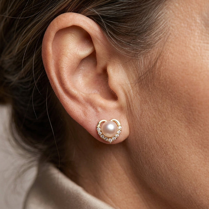 Vintage Pearl Earrings Gold Stud