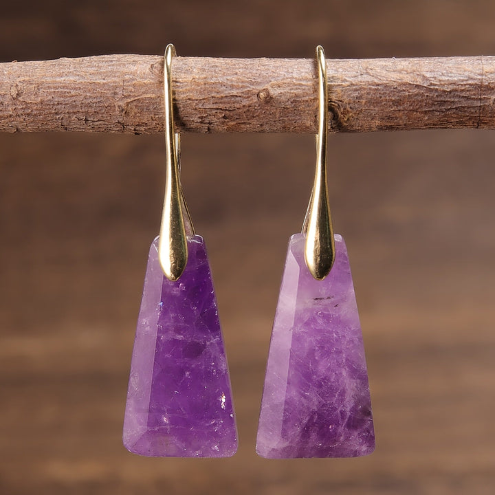 Elegant Natural Stone Amethyst Inverted Trapezoid Earrings