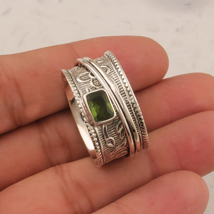 Vintage Bohemian Wide Band Zirconia Silver Plated Ring