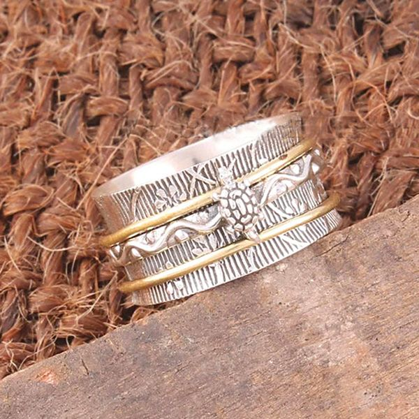 Vintage zilverkleurige schildpad spinner ring