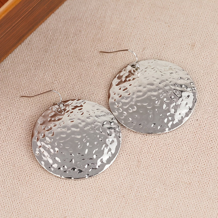 Vintage Hammered Large Disk Dangle Circle Earrings