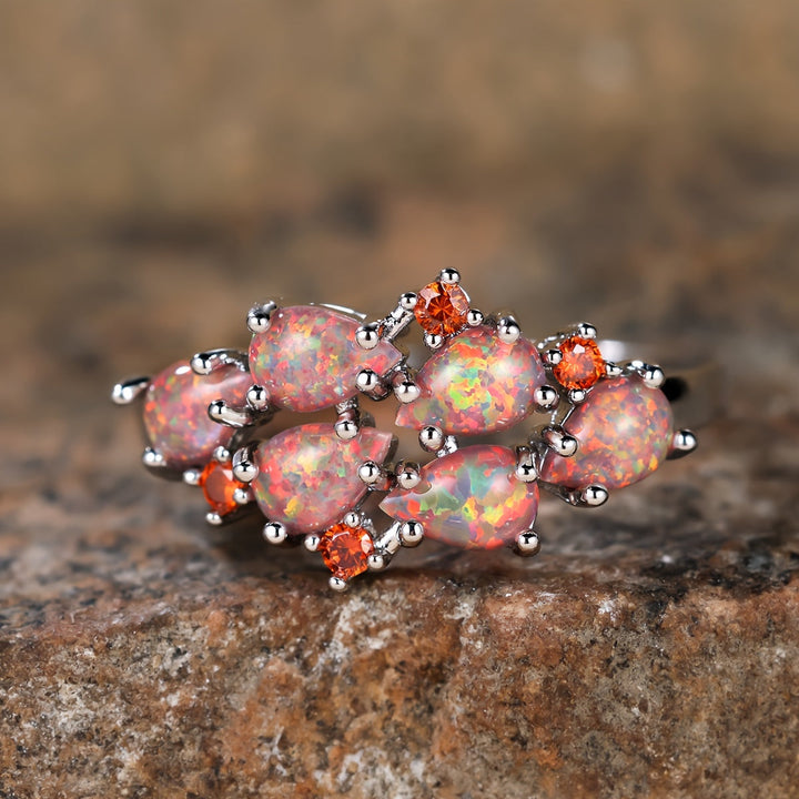Classic Green Water Drop Opal Cluster Ring