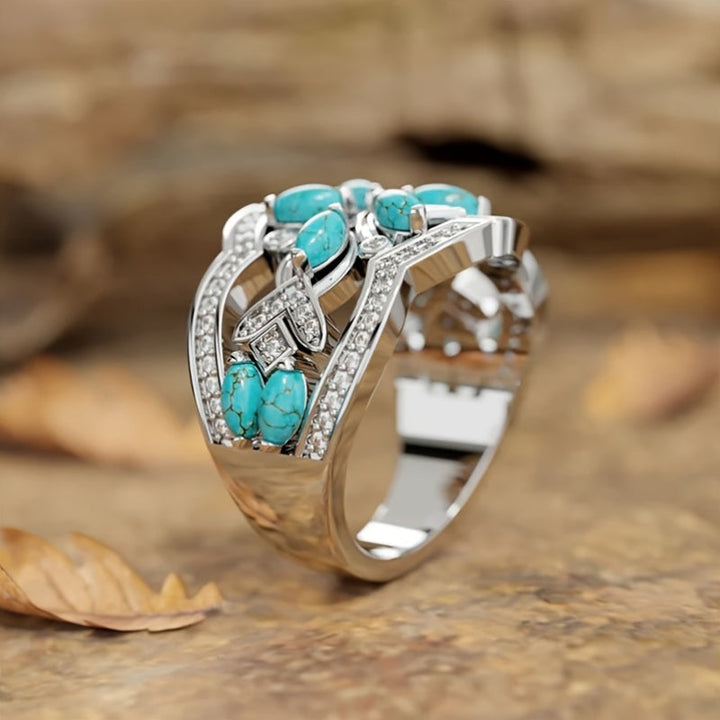 Bohemian Retro Art Turquoise & Crystal Statement Ring