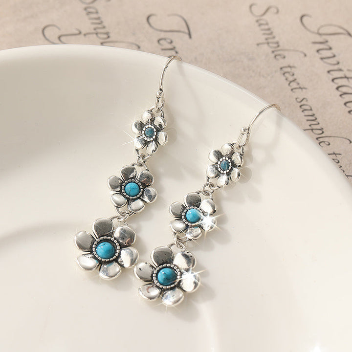 Bohemian Petal Shaped Turquoise Drop Earrings