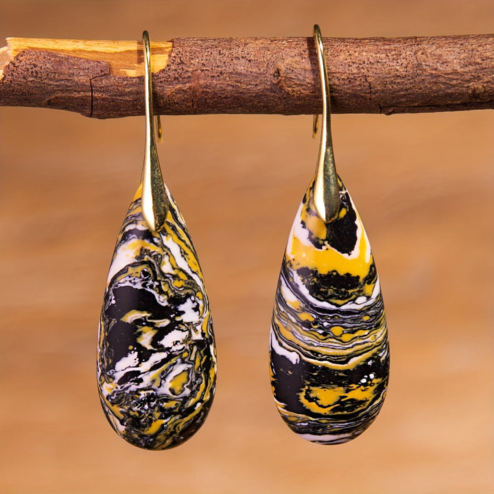 Natural Stone Black Yellow Stone Drop Earrings