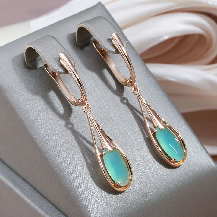 Elegant Gold Plated Teardrop Zirconia Long Pendant Earrings