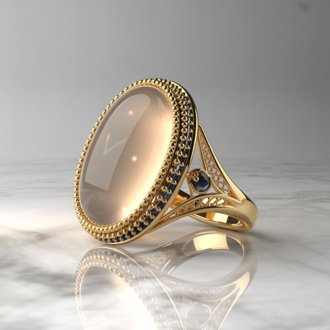 Vintage retro vergulde statement ring met ovale steen