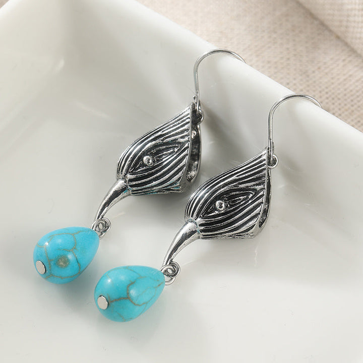 Vintage Silver Tone Geometric Irregular Shape Turquoise Drop Earrings