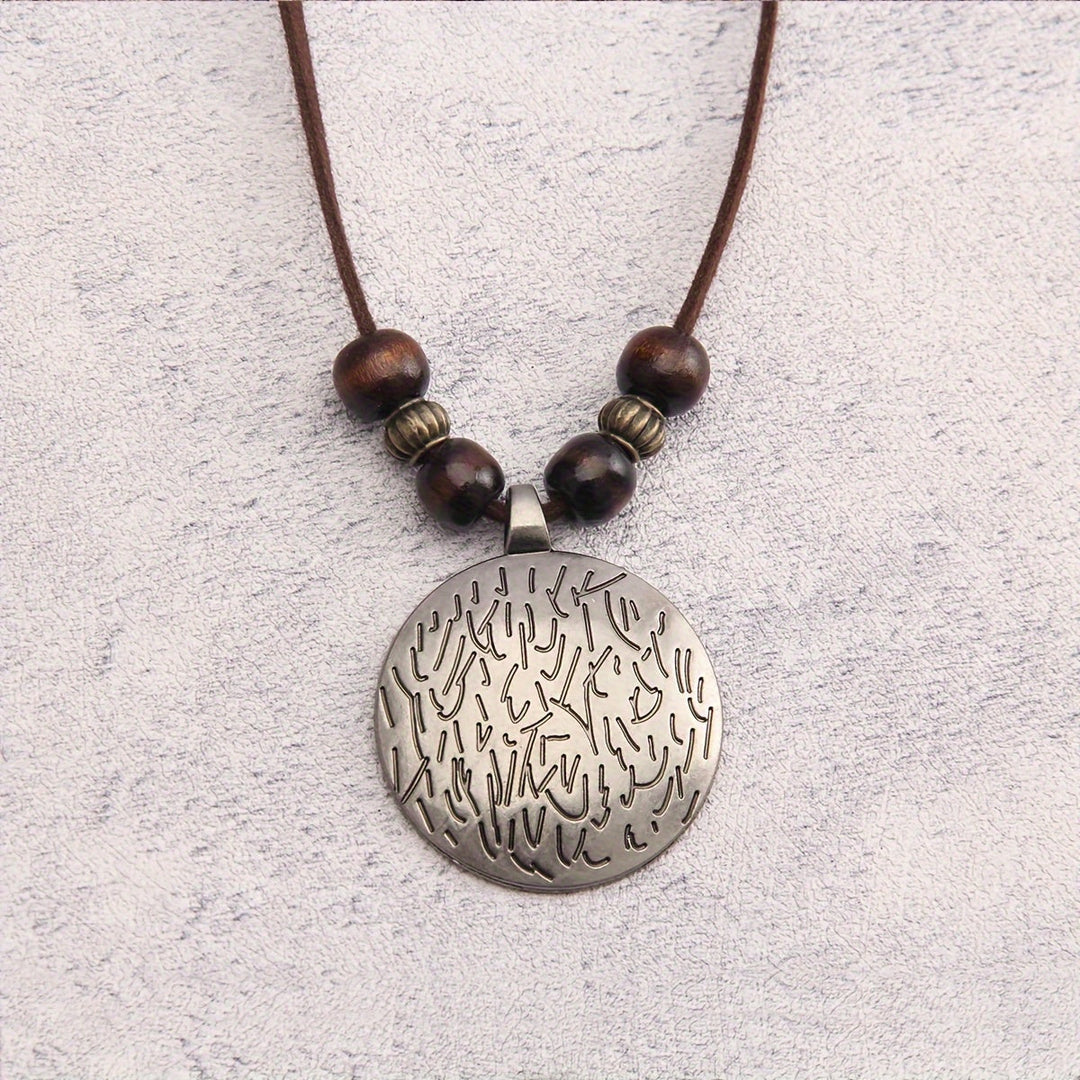 Vintage Twelve Constellations Wooden Beaded Pendant Necklace