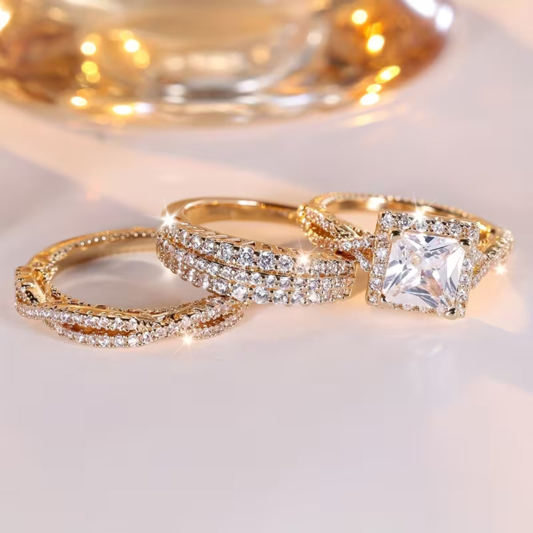 Pavé solitaire ringenset van drie