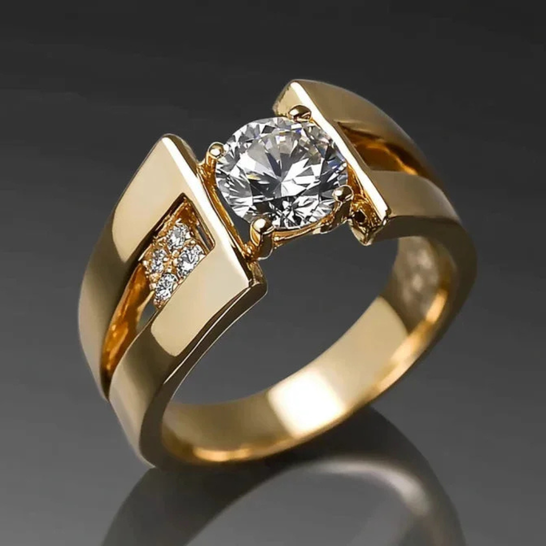 Elegante vergulde moderne solitairring met zirkonia kristal