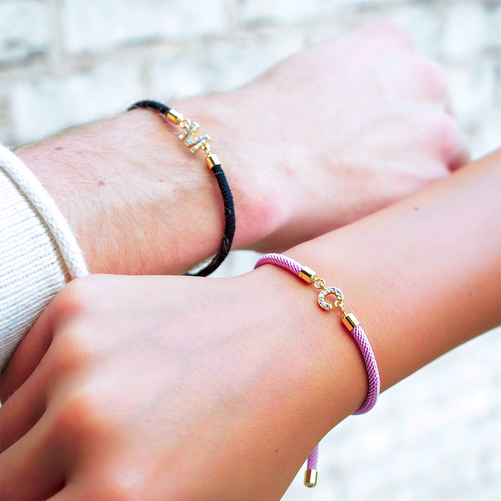Dainty Personalized Initial Cord Bracelet with Pavé Diamond Charm