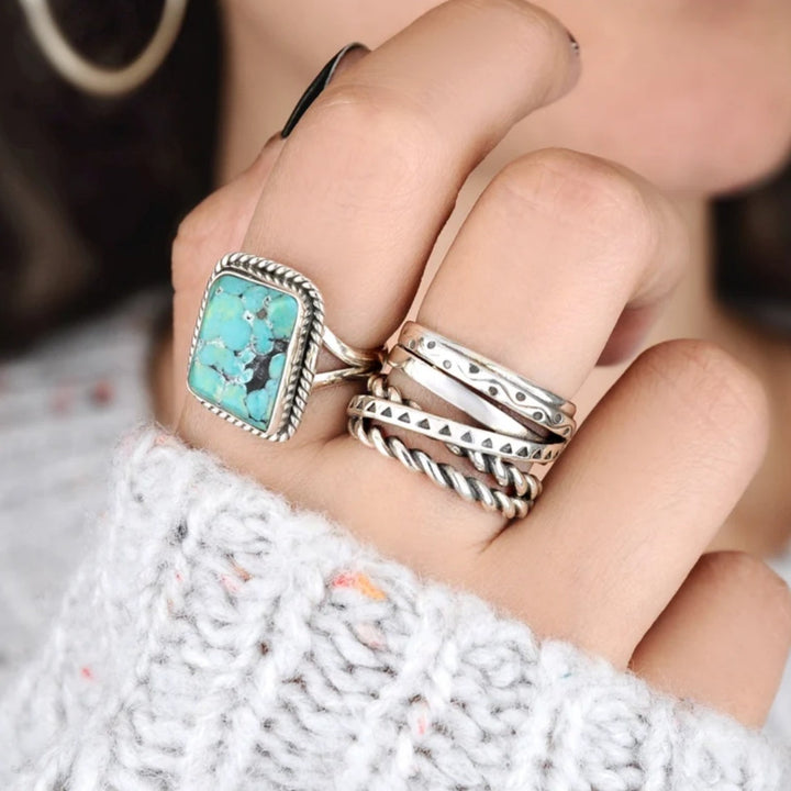 Vintage Pattern Multilayer Line Silver Plated Ring