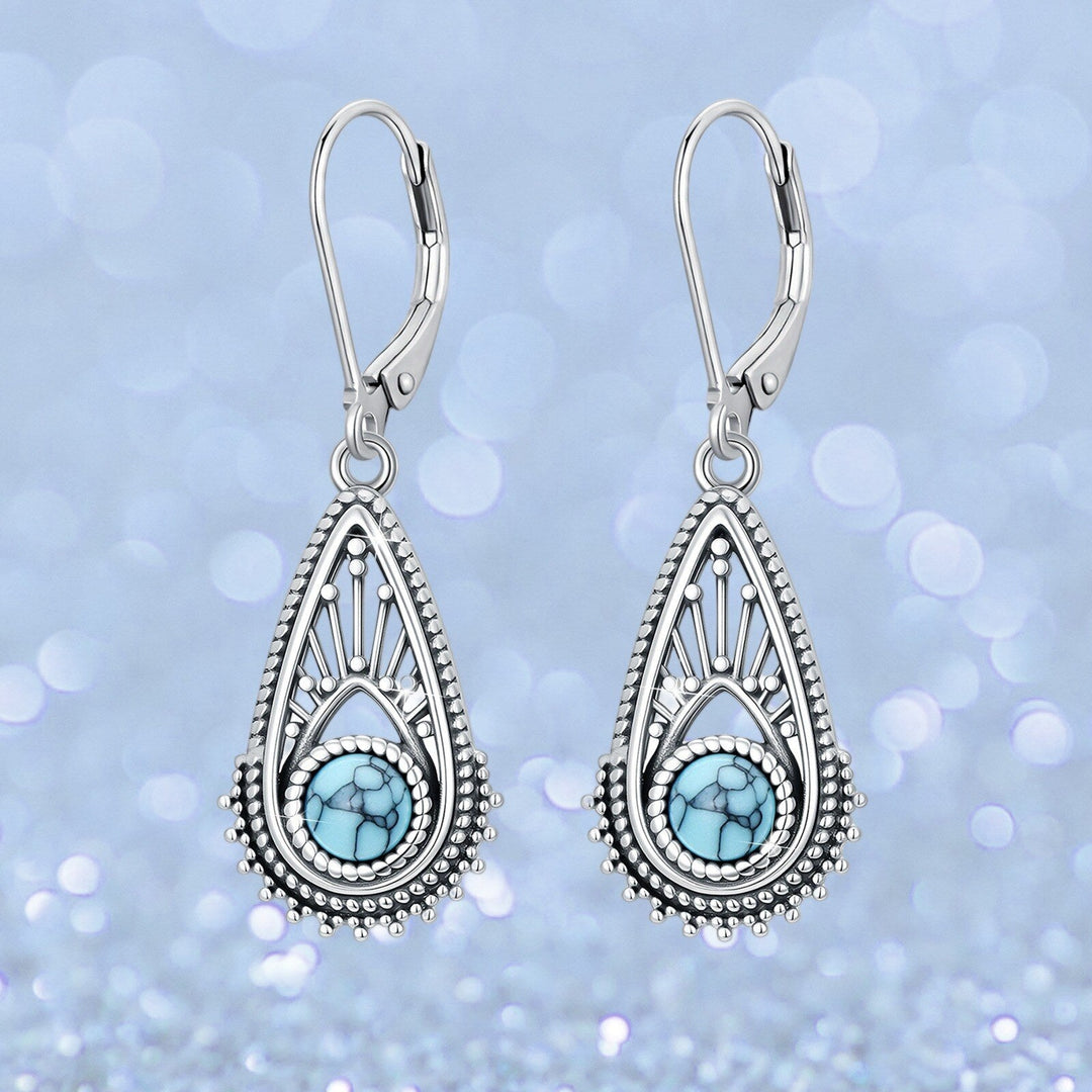 Bohemian Silver Plated Filigree Teardrop Turquoise Dangle Earrings