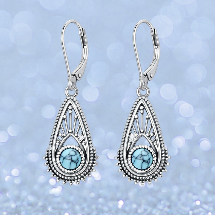 Bohemian Silver Plated Filigree Teardrop Turquoise Dangle Earrings