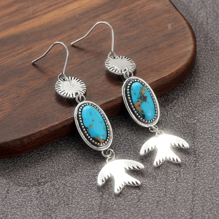 Bohemian Turquoise with Bird Charm Dangle Earrings