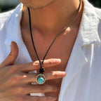 Bohemien turkoois hanger leren choker ketting