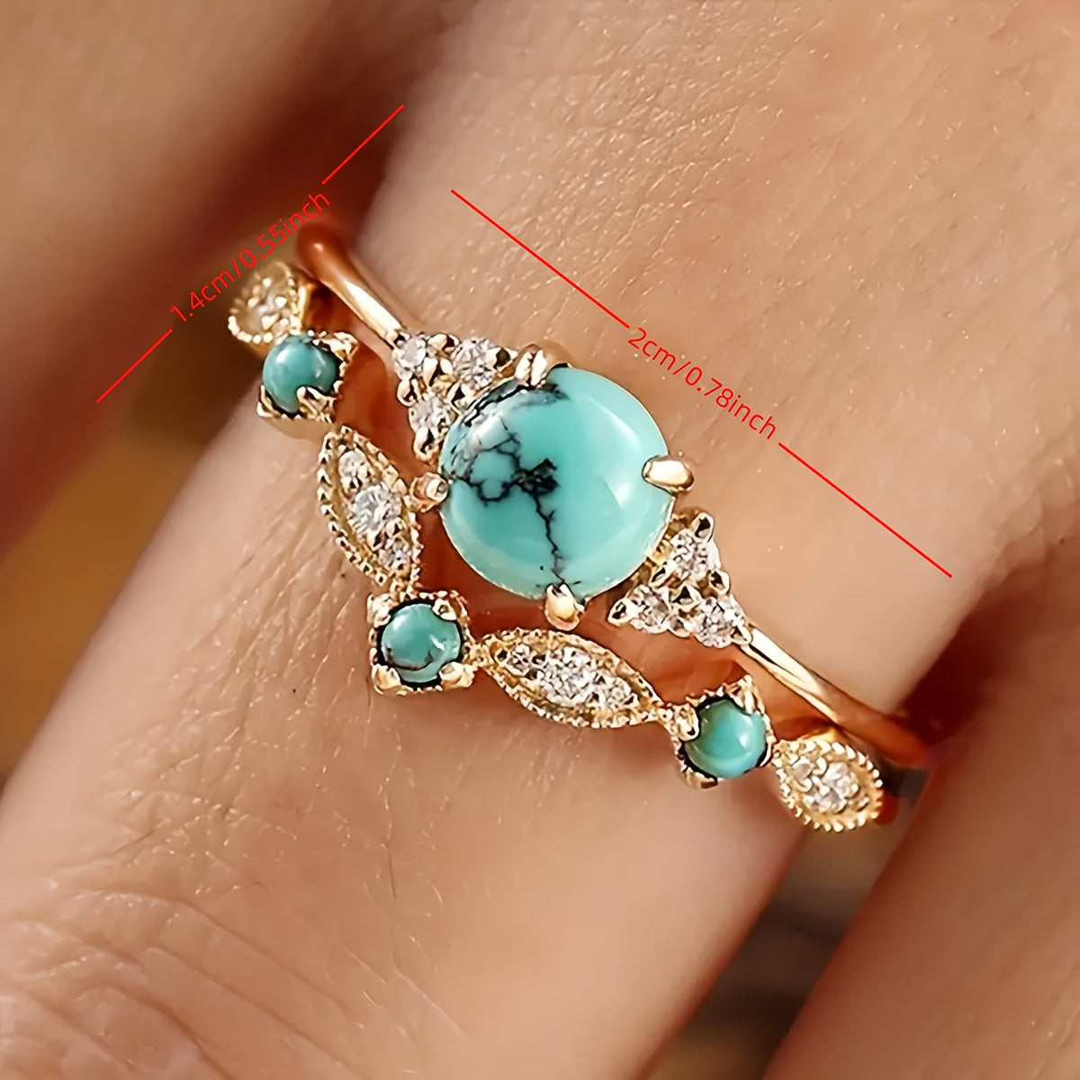 Elegante vintage vergulde statement ring met turkoois