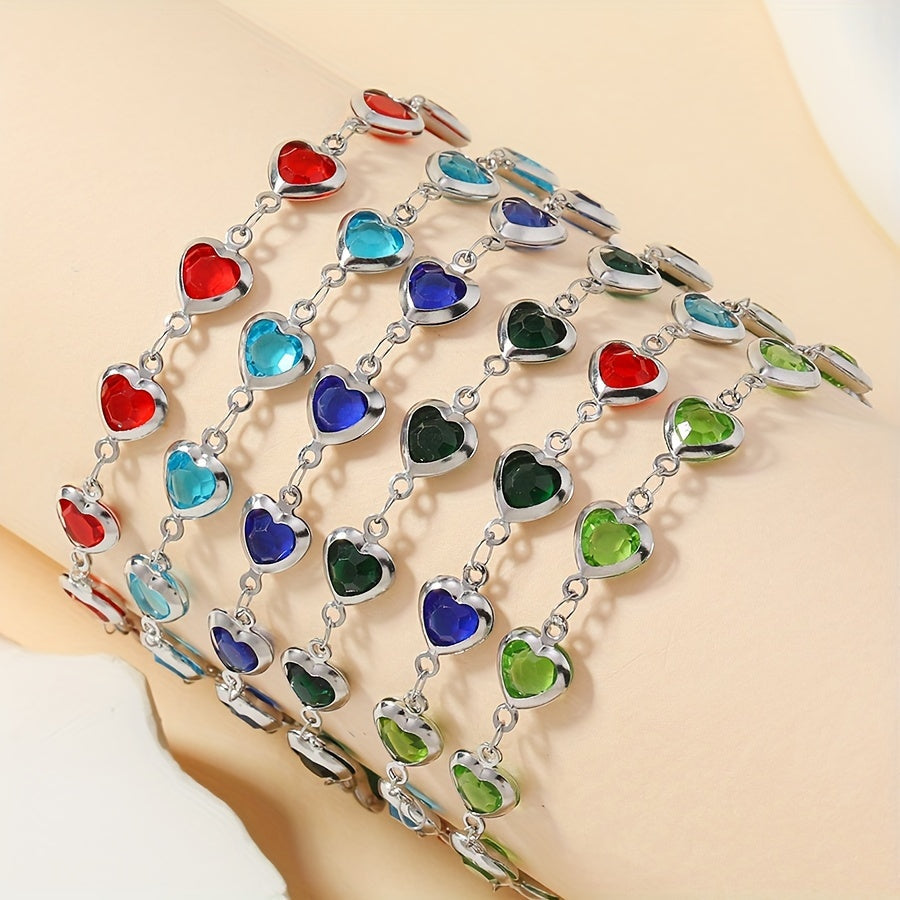 Elegante roestvrij stalen schakelarmband met meerkleurige harten
