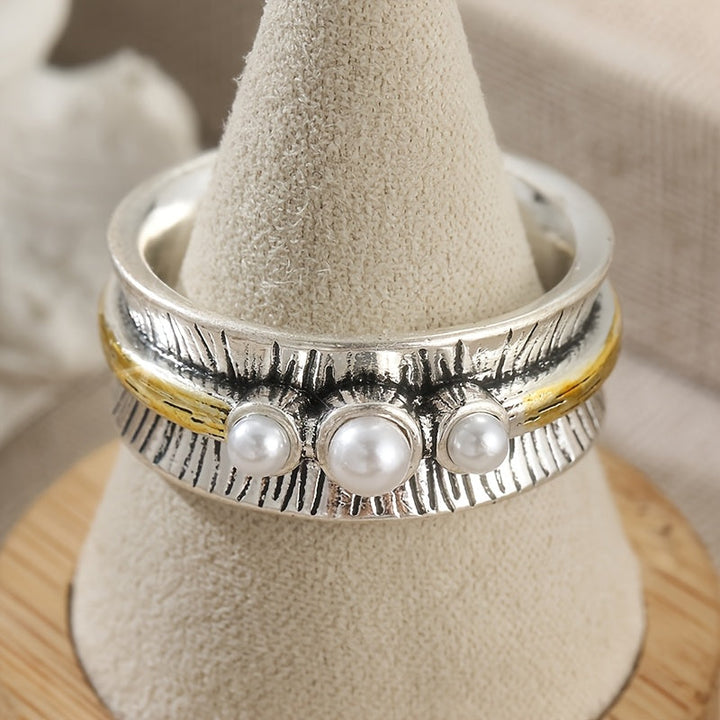 Bohemian Two Tone Round Pearls Rings