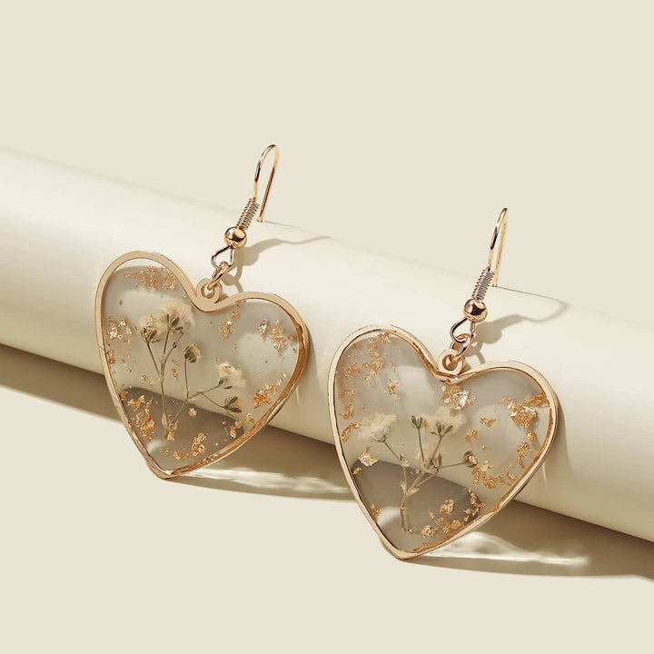 Elegant Flower Design Heart Charm Drop Earrings