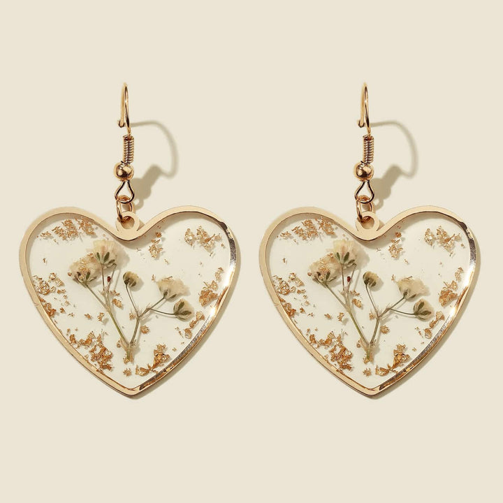 Elegant Flower Design Heart Charm Drop Earrings