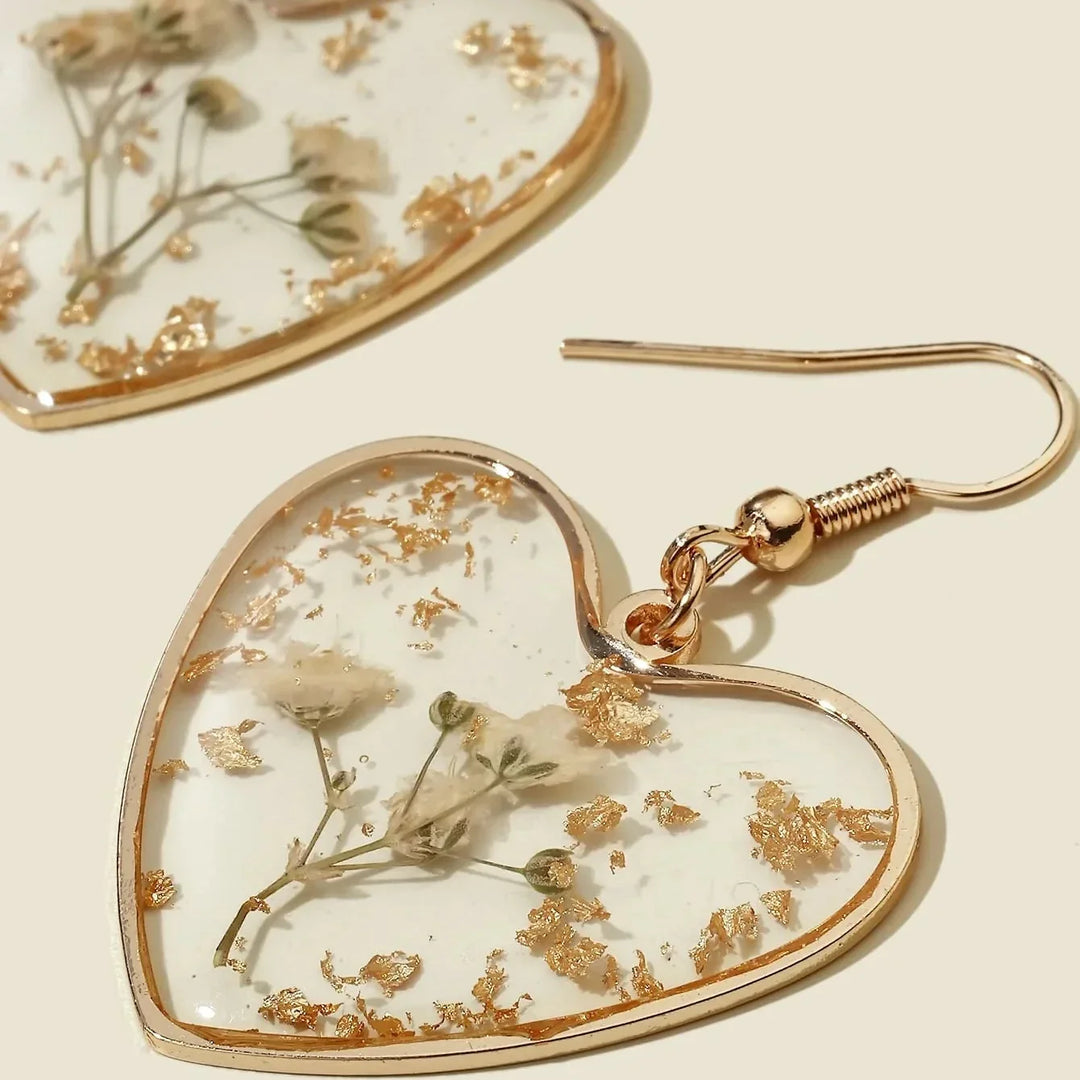 Elegant Flower Design Heart Charm Drop Earrings