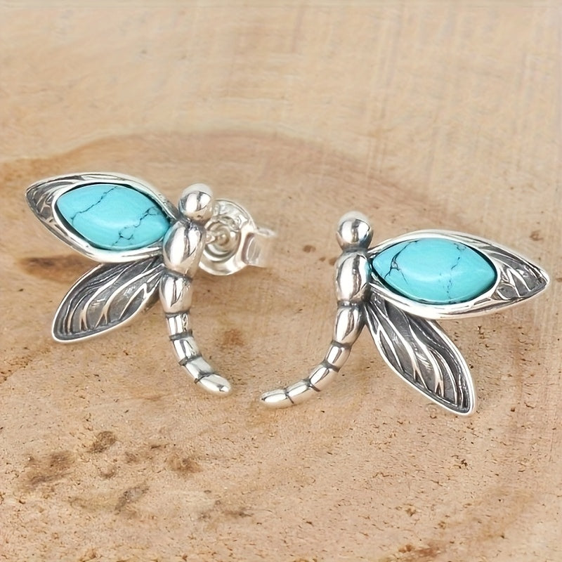 Vintage Dragonfly Turquoise Stud Earrings