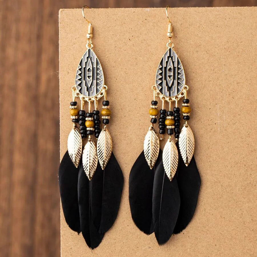 Bohemien overdreven retro stijl veer oorbellen