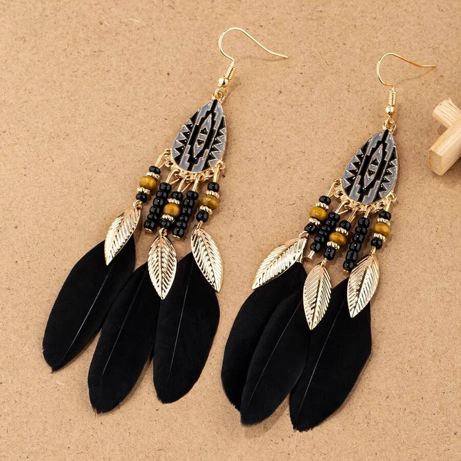 Bohemien overdreven retro stijl veer oorbellen