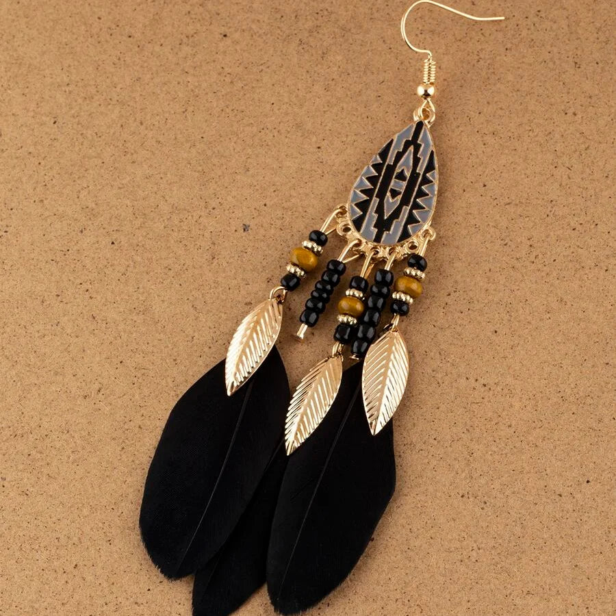 Bohemien overdreven retro stijl veer oorbellen