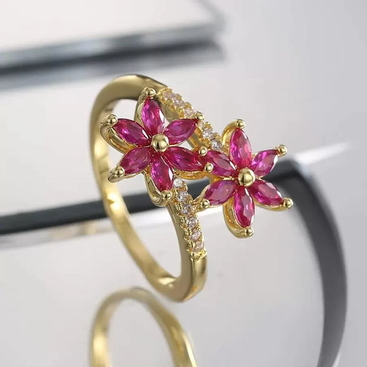 Elegant Vintage Design Cubic Zirconia Ruby Flower Wrap Ring Ring