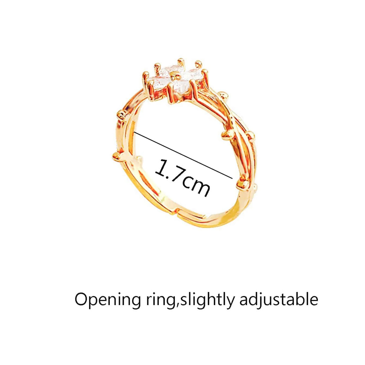 Elegante verstelbare open ring met zirkonia bloem en blad