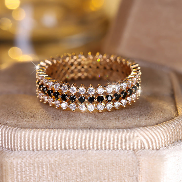 Elegant Full Circle Three Rows Zirconium Gold Plated Ring