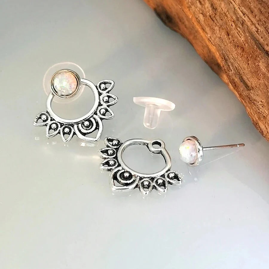 Vintage Turquoise Sunburst Stud Hoop Earring
