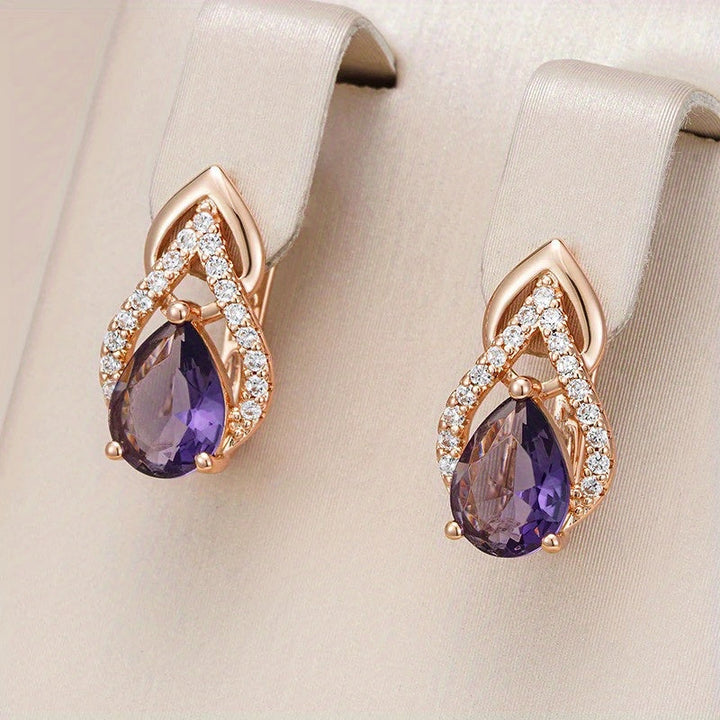 Vintage Gold Plated Purple Cubic Zirconia Drop Earrings