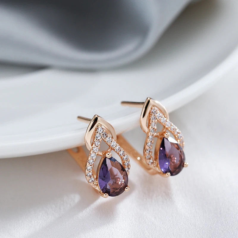 Vintage Gold Plated Purple Cubic Zirconia Drop Earrings