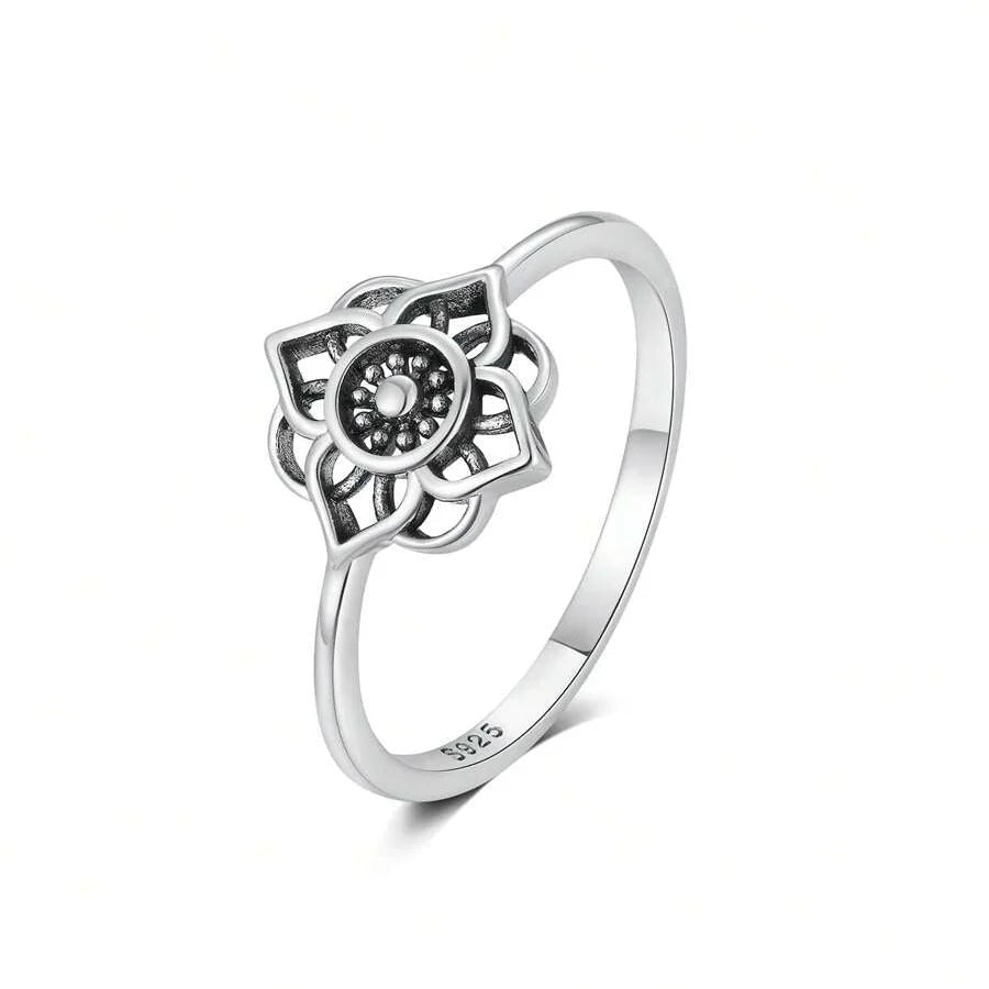 Elegante vintage zilverkleurige lotusbloem ring