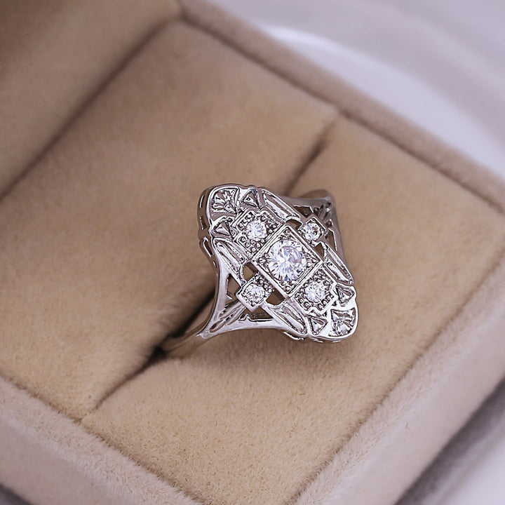 Vintage Diamond Inspired Silver Plated Ring