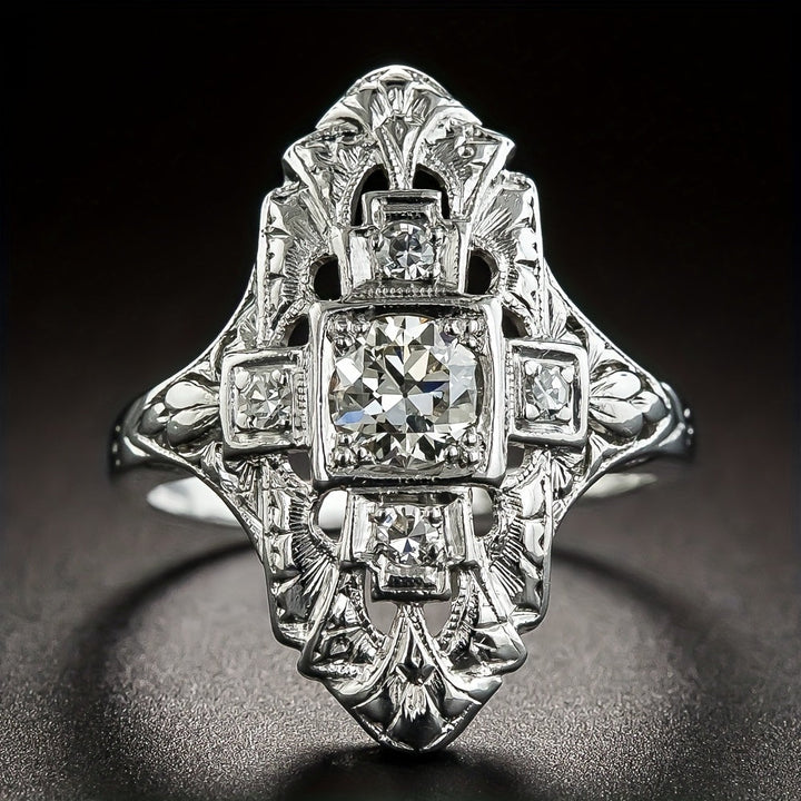 Vintage Diamond Inspired Silver Plated Ring