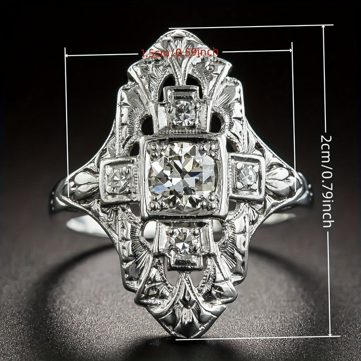 Vintage Diamond Inspired Silver Plated Ring