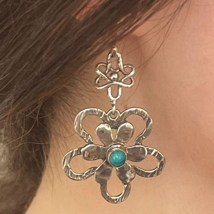Vintage Bohemian Turquoise Flower Drop Earrings