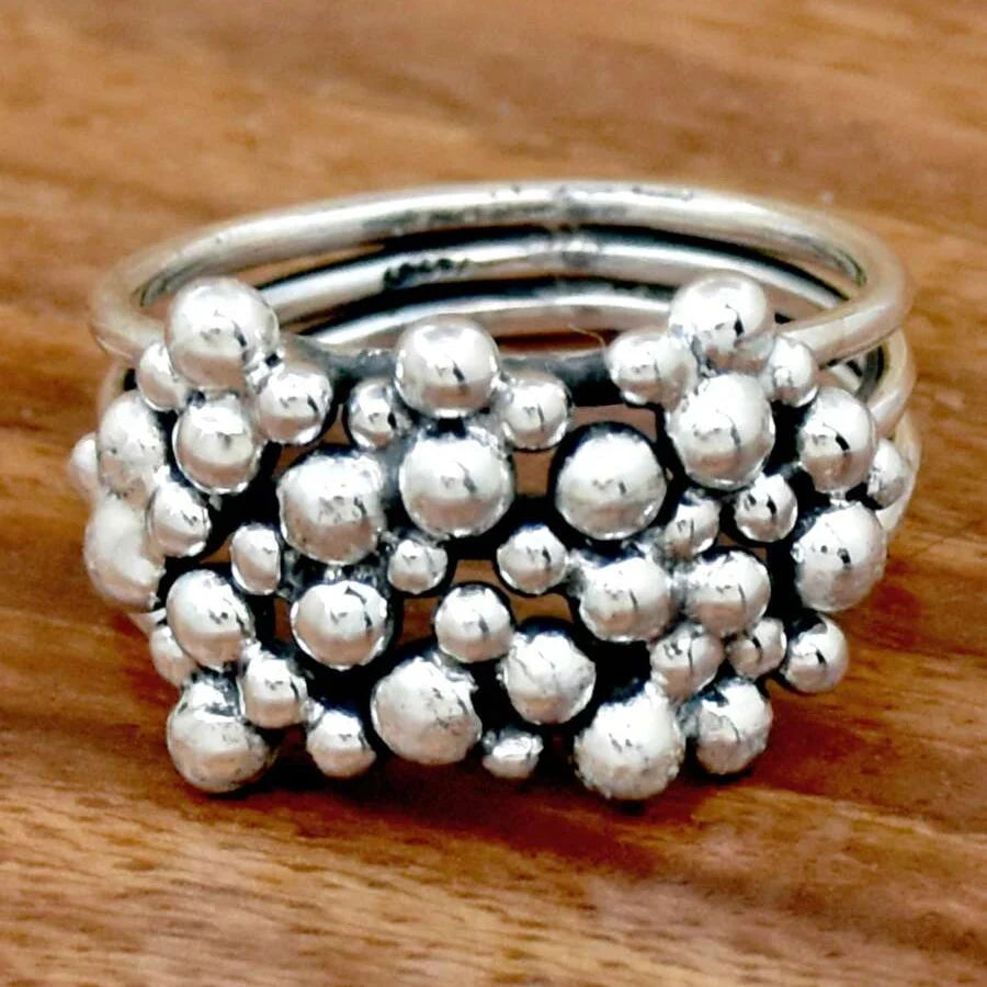 Vintage bohemien zilverkleurige gelaagde clusterring