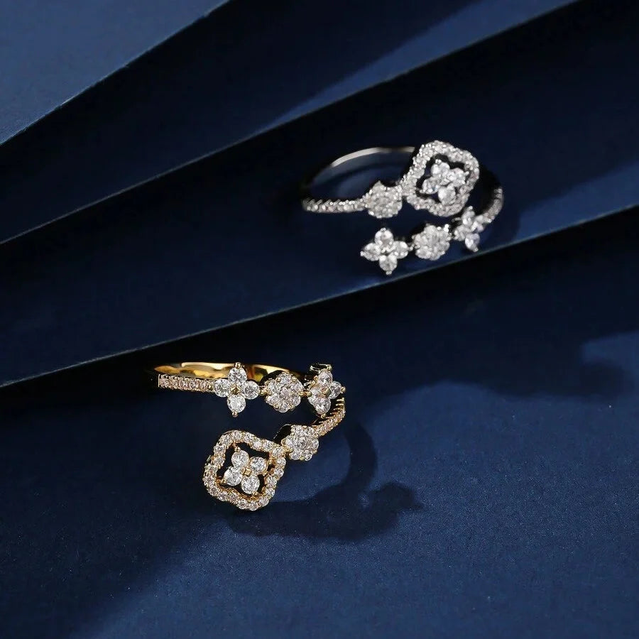 Elegante klassieke mini wikkelring met zirkonia ingelegde bloem