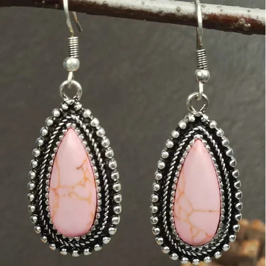 Vintage retro oorbellen met ingelegd turkoois